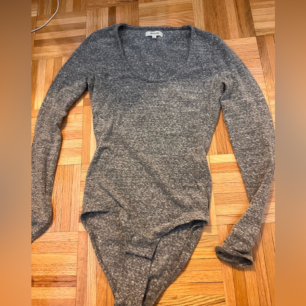 Madewell Heather Grey Scoopneck Long Sleeve Bodysuit